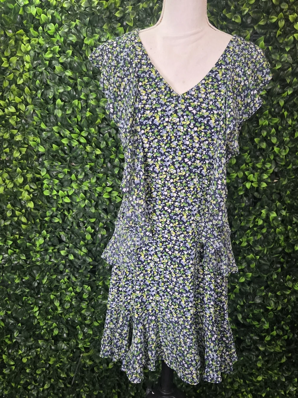 Michael Kors Navy Floral Ruffle Midi Dress